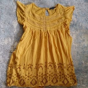 American Eagle Crocheted Lace Eyelet Mustard Top